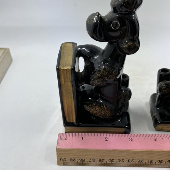 Vintage Black Poodle Dog Porcelain Bookends Set Pen Pencil Holder Japan - Picture 13 of 13